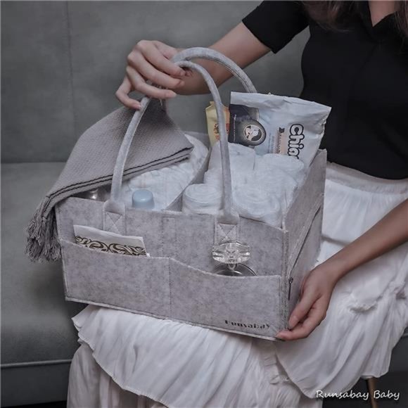 Baby Diaper Caddy Organizer | Portable Nursery Essentials Storage Basket Bin - Picture 6 of 7